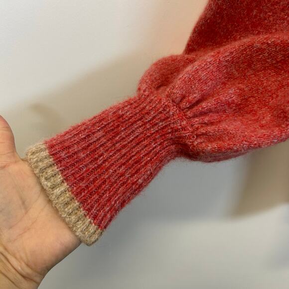 joie Bodie V-Neck Sweater Ponciana/Red Ruffle Sleeve Women’s Size S - Picture 7 of 9